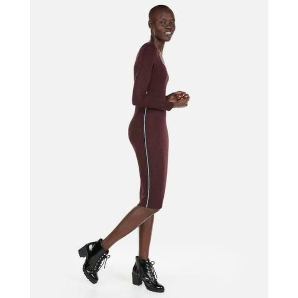 Express Ribbed Side Stripe Square Neck Sheath Dress L - Picture 2 of 3